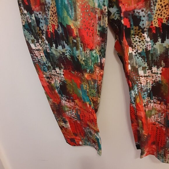 Slim-Sation 12 Petite Red & Green Print Pull On Pants. - Picture 3 of 4